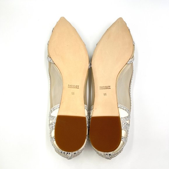 Badgley Mischka BHLDN Size‎ 11 Gigi Pointed Toe Jeweled Ivory Ballet Flats Shoes - Picture 11 of 15